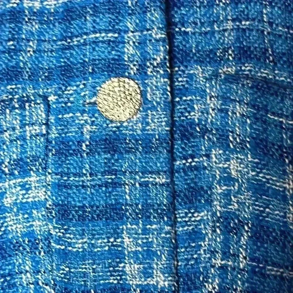 Zara Bright Blue Tweed Strictures Cropped Jacket with Rhinestone Buttons Size XS - Picture 6 of 9